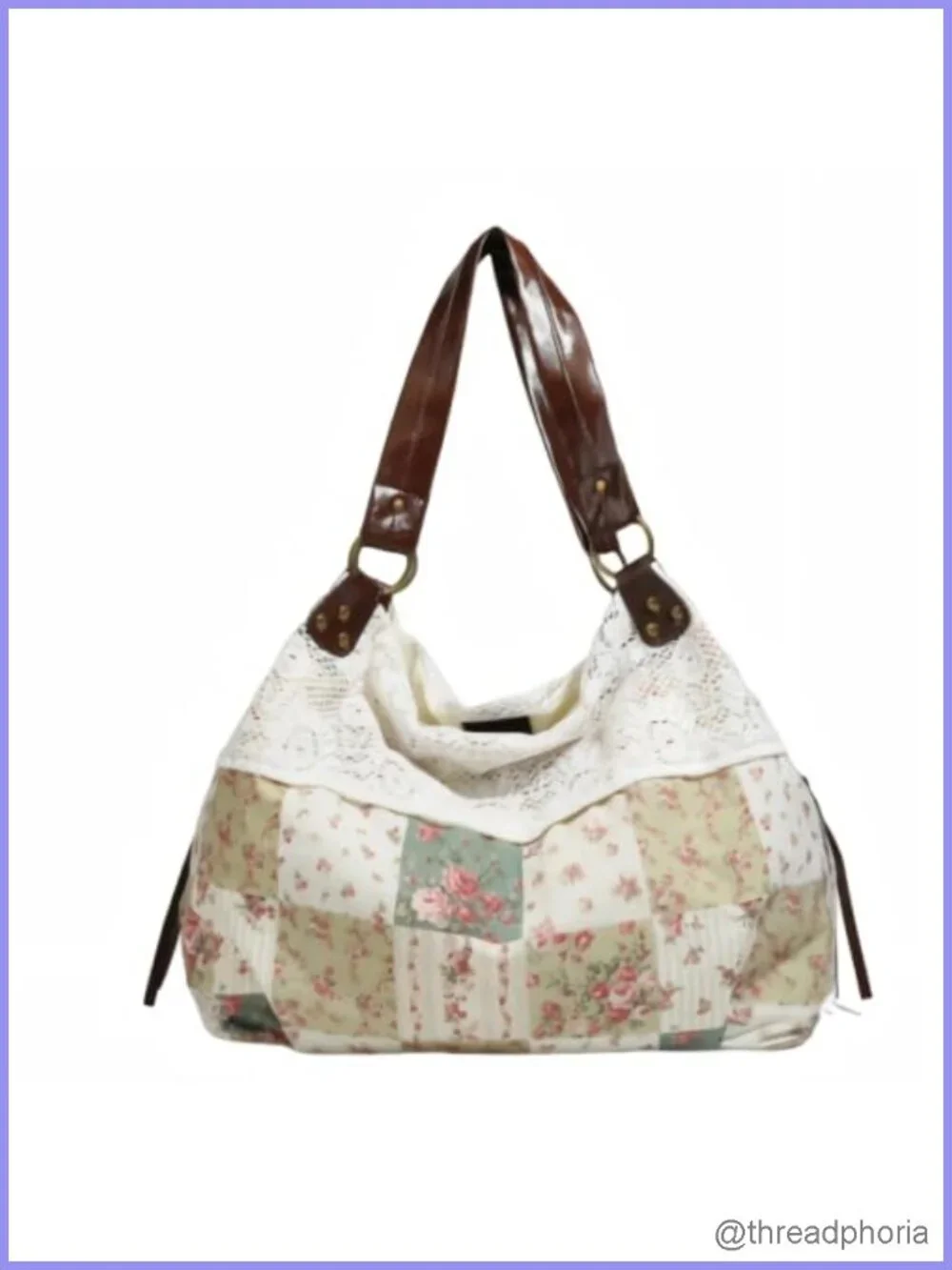 Polka Dot Lace Hobo Tote Bag Women Slouchy Shoulder Purse Floral Vintage